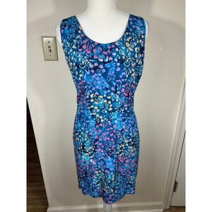 Blue Ginger Hawaiian Sheath Dress Womens S Blue Floral Sleeveless Batik Resort